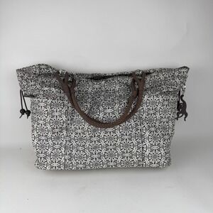 Large Geometric Tote Shoulder Bag Womens Black White Drawstring Monkey Kipling